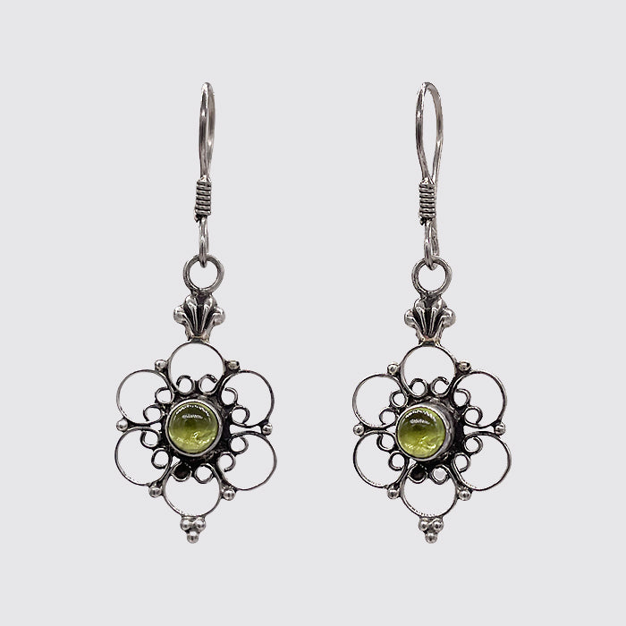 Sterling Silver Peridot Flower Earring