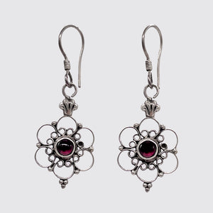 Sterling Silver, Garnet, Flower earring