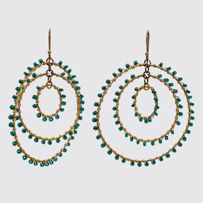 Earring with three concentric wrapped circles