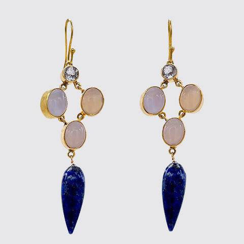 Long semi-precious: moonstone, blue topaz, lapis