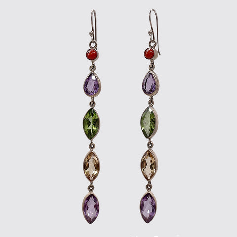 Multi Semi Precious Stone Dangle Sterling Earring