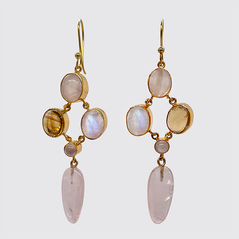 Long Semi Precious Stone Earring with Rose Quartz Drop