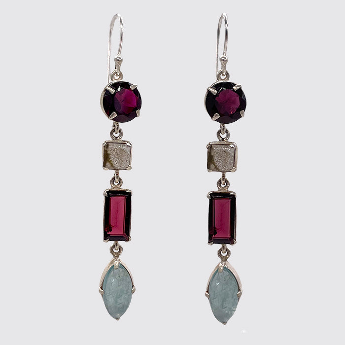 Sterling Silver Long Dangle Semi Precious Earring