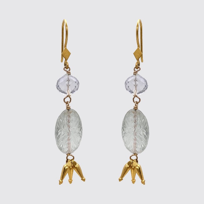 Gold, Green Garnet Dangly Earrings/ 22 K gold drops