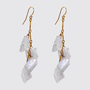 Slices Faceted Moonstone on Bar Chain Earrings