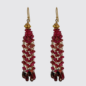 Gold Ruby Tassel Earrings with Garnet Briolettes