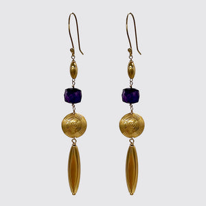 22K Gold Bead earrings with Faceted Square Amethyst