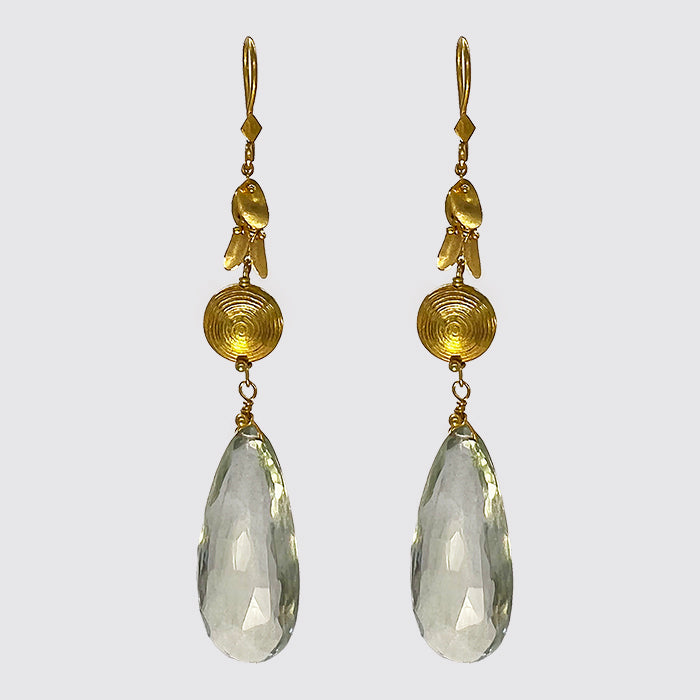 22K Gold Earrings With Faceted Green Garnet Stone