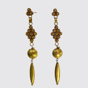 22K Gold Post Filigree Dangle Earrings