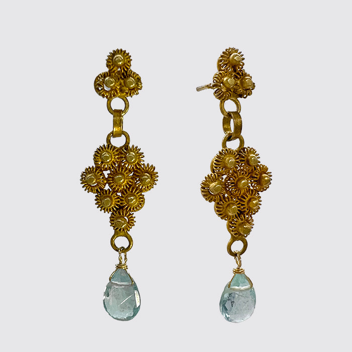 22K Gold Filigree Posts with Aquamarine Briolettes