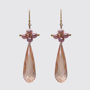 Pink Pearl flower/Faceted CZ Drop Earring