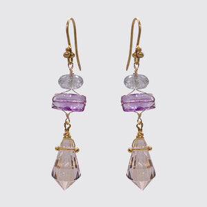 Dangle Earring: Green Amethyst, Amethyst, Rock Crystal