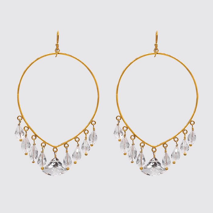 Large Dangling Oval Shape with hanging crystals/ Earring