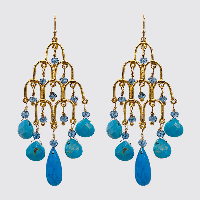 Turquoise, Apatite Dangling Statement Earrings