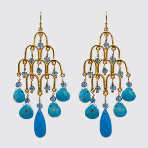 Turquoise, Apatite Dangling Statement Earrings
