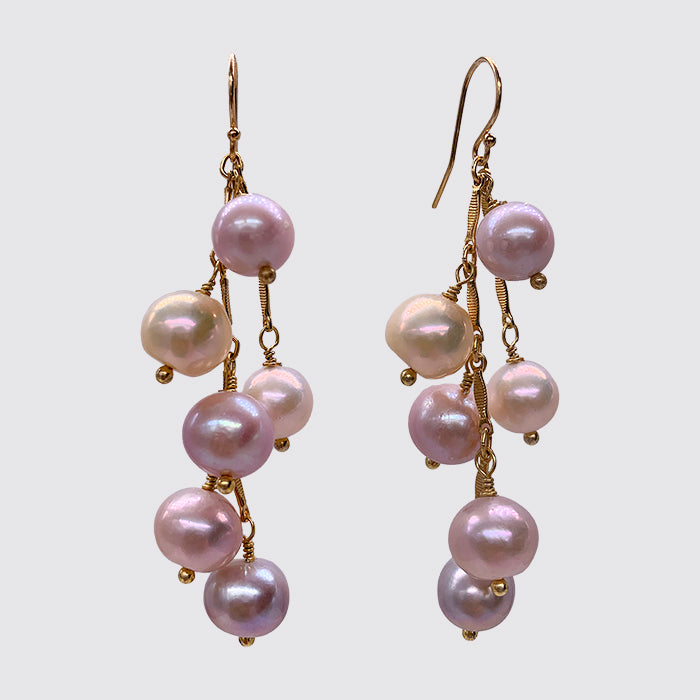 Fresh water pearl cluster on Bar Chain Earring