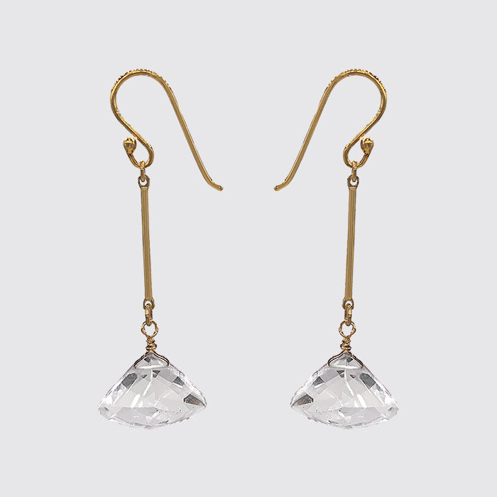 Hand cut/hand faceted triangle rock crystal Earring