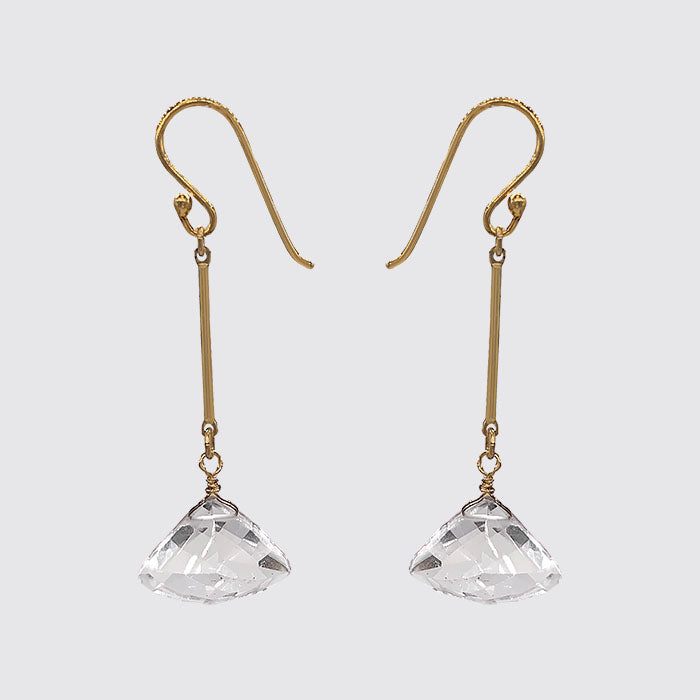 Hand cut/hand faceted triangle rock crystal Earring