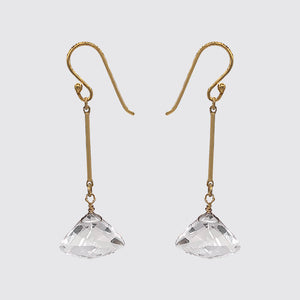 Hand cut/hand faceted triangle rock crystal Earring