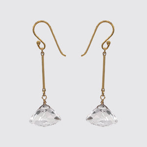 Hand cut/hand faceted triangle rock crystal Earring