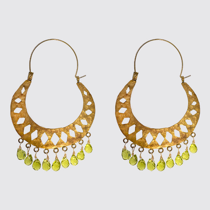 Cut Out Design Hoops with Hanging Peridot Briollettes