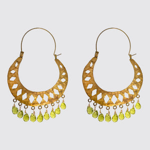 Cut Out Design Hoops with Hanging Peridot Briollettes