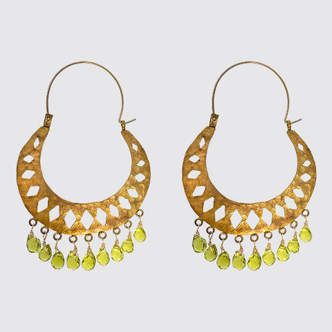 Cut Out Design Hoops with Hanging Peridot Briollettes