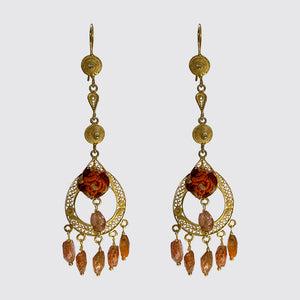 Filigree Long Earring with Hand Embroidery and Hanging Stones