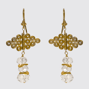 Ornate Swirly design bead with Rock Crystal hanging Earring