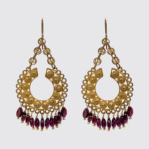 Statement Filigree Earring with Hanging Garnets