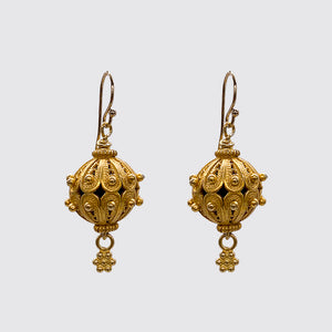 Ornate Bead with Hanging Flower Earring
