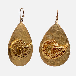 Filigree Swans on Metal Tear Drop Earring