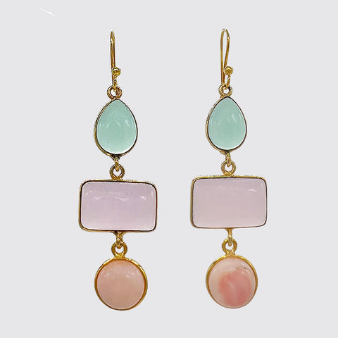 Chalcedony, Rose Quartz & Pink Opal Earrings