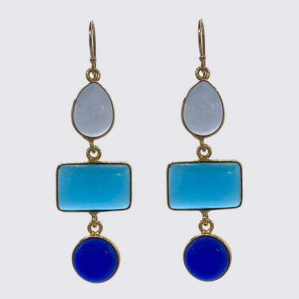Chalcedony, Blue Topaz & Lapis Earrings