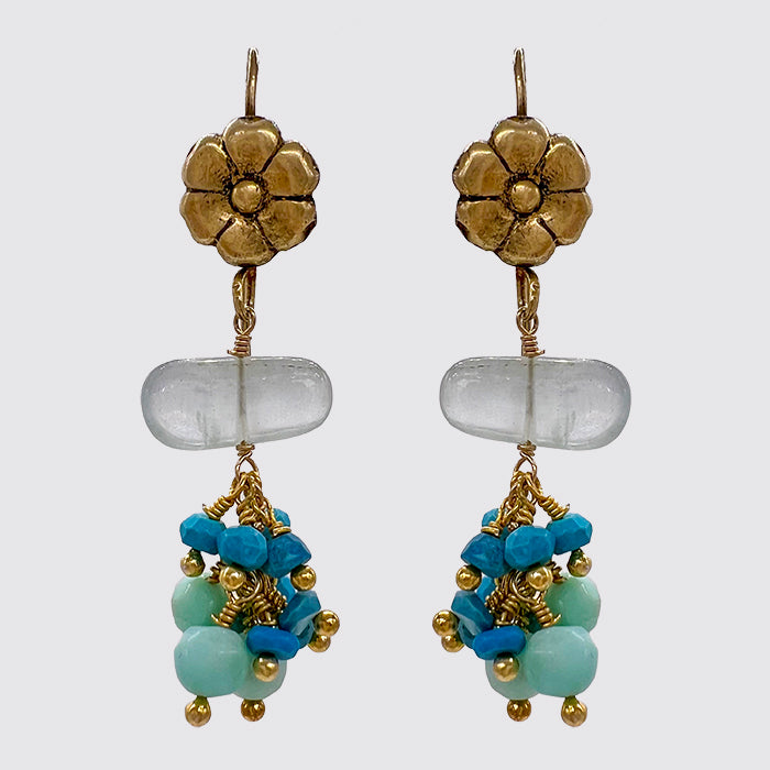 Earring Cluster with Blue Opal and Turquoise