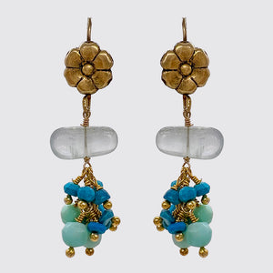 Earring Cluster with Blue Opal and Turquoise