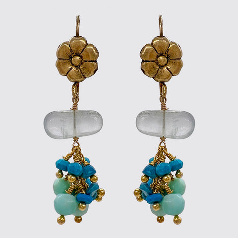 Earring Cluster with Blue Opal and Turquoise