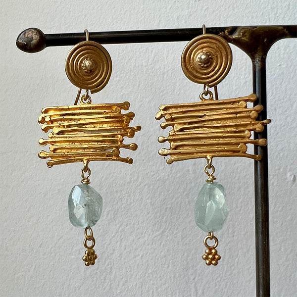 Abstract Spiral & Aquamarine Drop Earrings