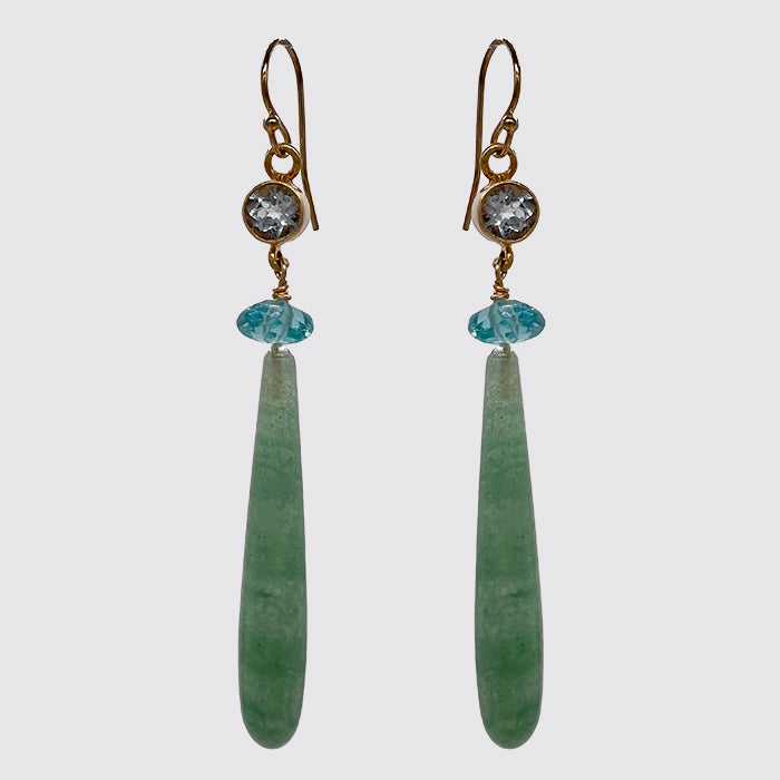 Blue Topaz, Apatite and Long Green Agate Tear Drop
