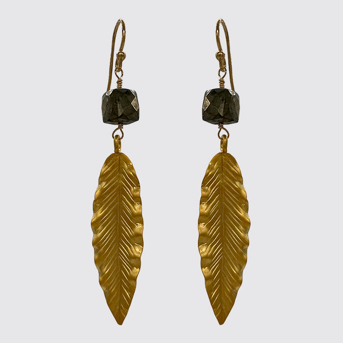 Faceted Square Hematite Leaf Earrings