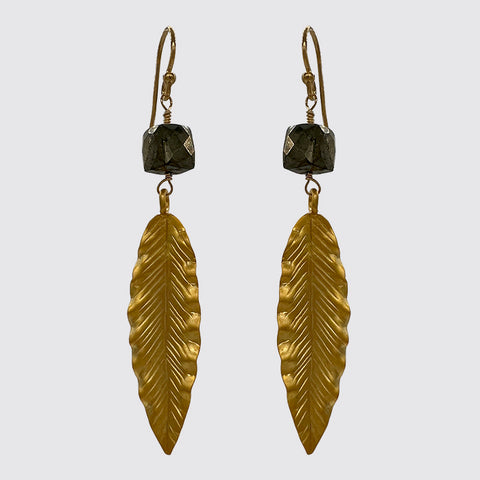 Faceted Square Hematite Leaf Earrings