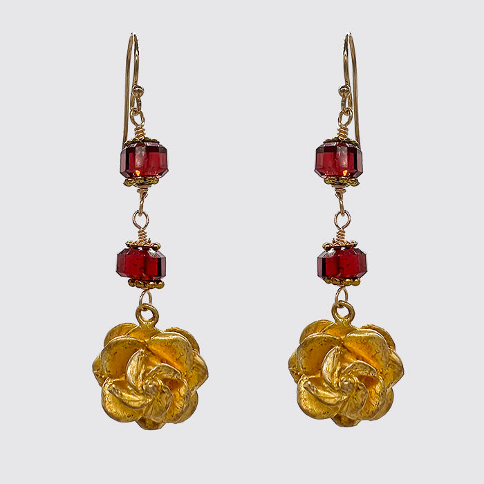 Garnet Rose Dangle Earring