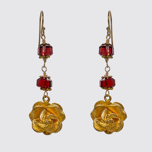 Garnet Rose Dangle Earring