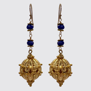 Dangle Earring with Lapis Lazuli and vintage handmade Bead