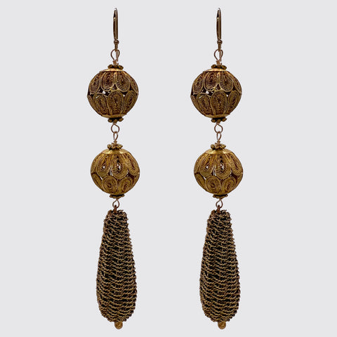 Long Earring: with handmade vermeil beads and drop