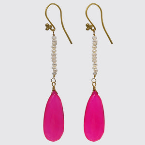 Hot Pink Glass Drop With Baby Freshwater Pearls