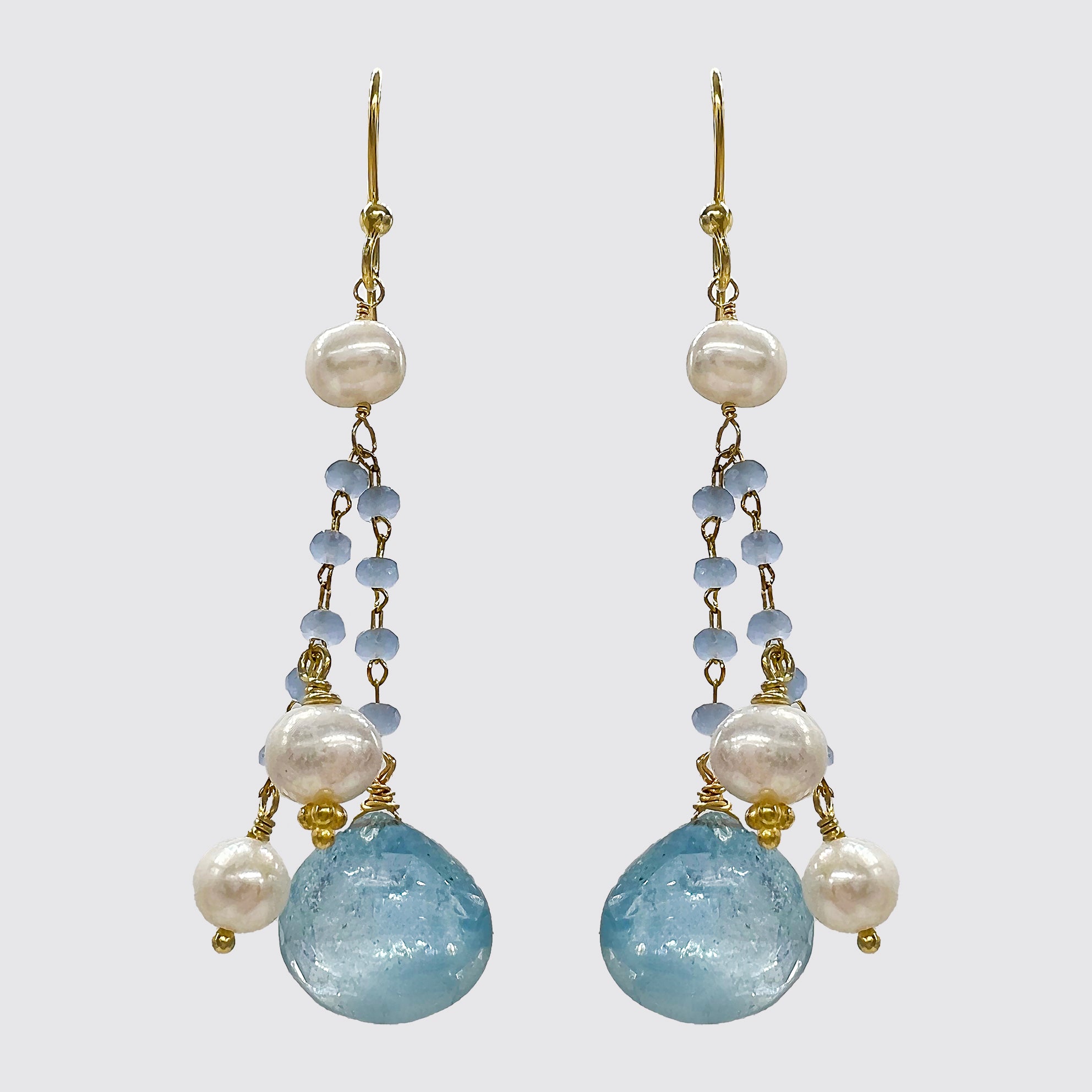 Chalcedony, Pearl, Aquamarine dangle Earring