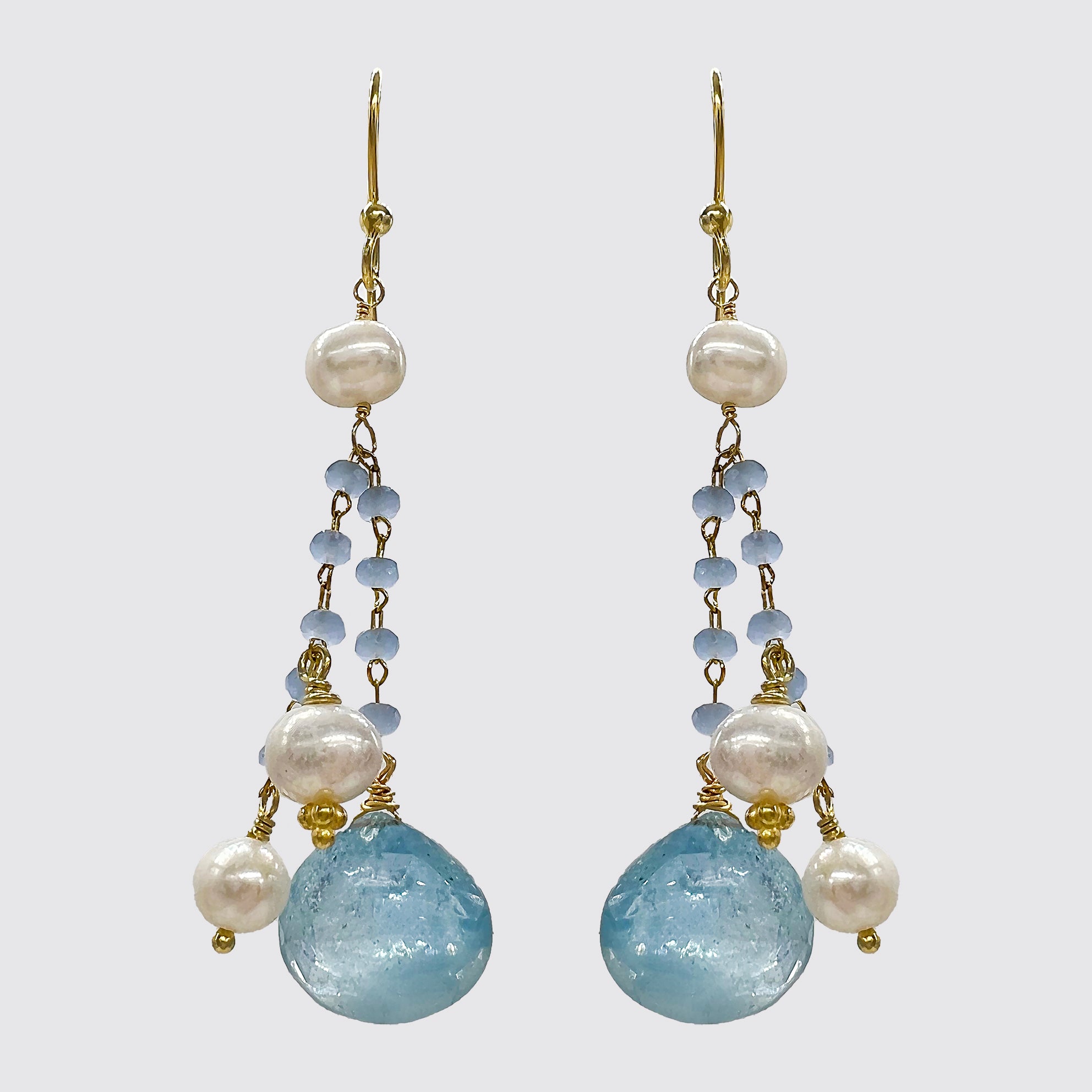 Chalcedony, Pearl, Aquamarine dangle Earring