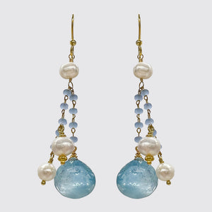 Chalcedony, Pearl, Aquamarine dangle Earring