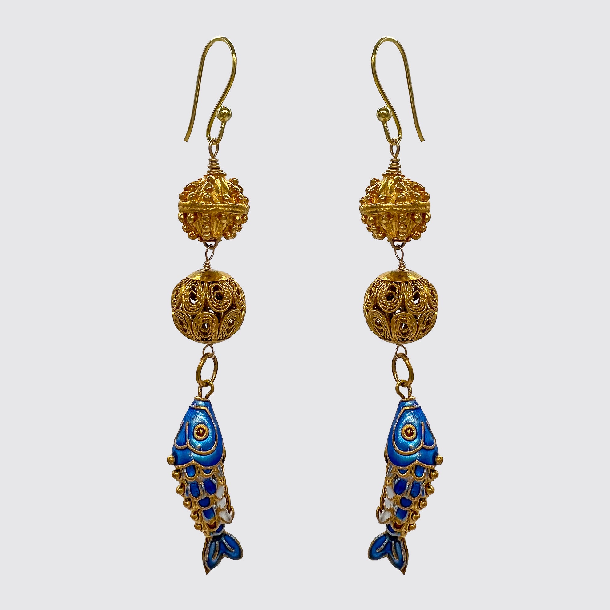 Long Dangle earring with enamel fish